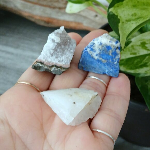 3 piece raw gemstone crystal set, lapis lazuli quartz & amethyst cluster - Picture 3 of 3